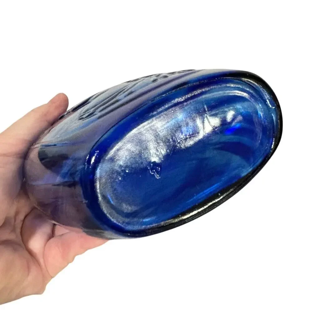 Cobalt blue pressed glass bottle eagle & shield cottage farmhouse decorative